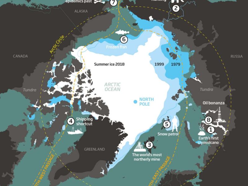 Mappa rotte artiche e ghiacci