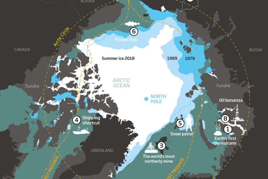 Mappa rotte artiche e ghiacci