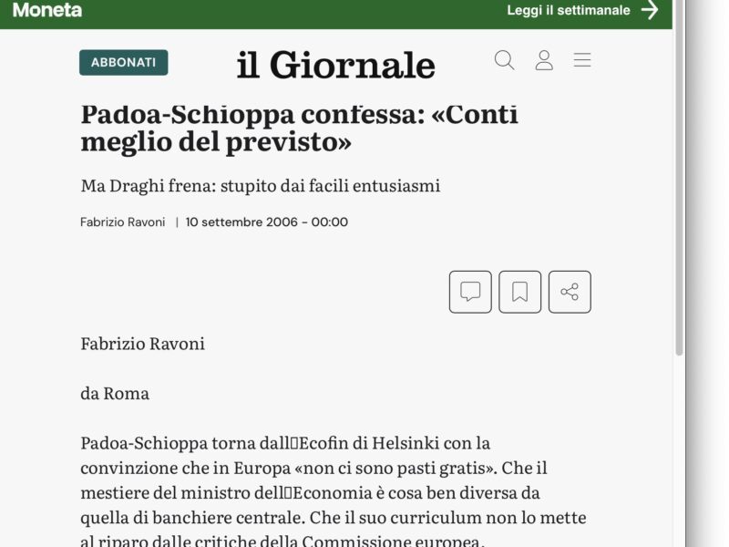 Padoa-Schioppa confessa: «Conti meglio del previsto»