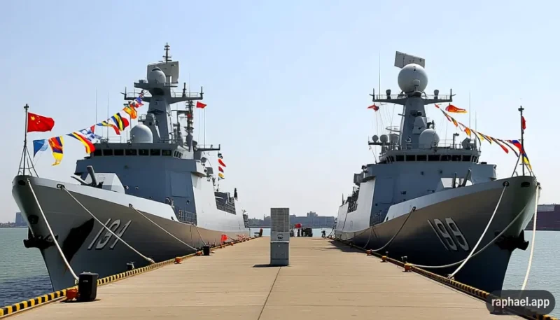 Immagine IA di due navi cinesi attraccate al molo.