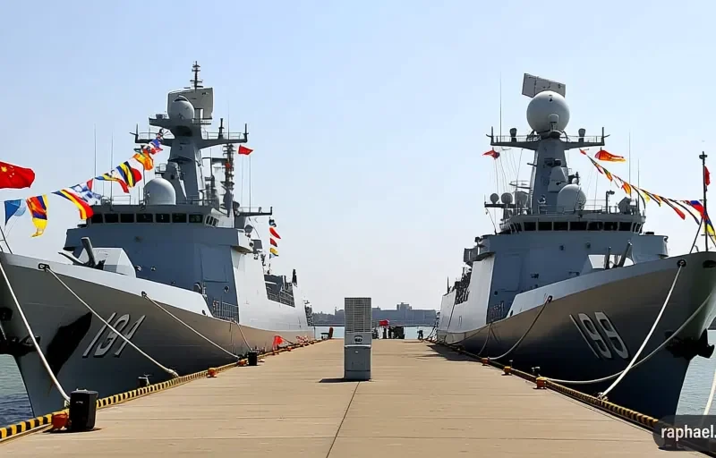 Immagine IA di due navi cinesi attraccate al molo.