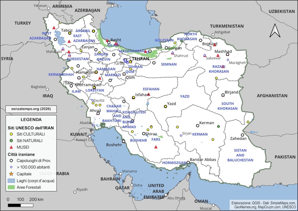 Mappa dell'IRAN con evidenziati i siti UNESCO e Musei - ©senzatempo.org