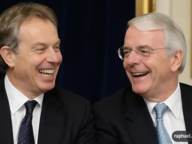 Tony Blair e John Major che ridono