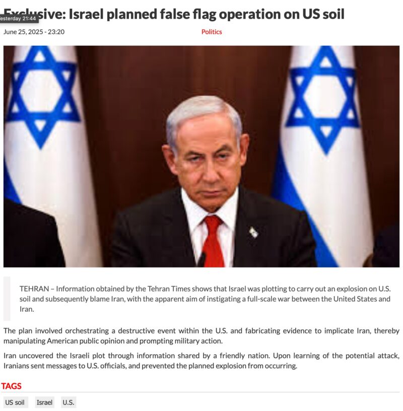 Israele pianificava un false flag per spingere gli USA in guerra