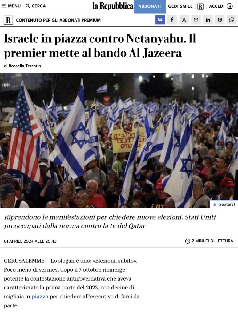 Poverino, tutti contro Netanyahu, manifestano contro di lui, aiutiamo questo paese democratico!