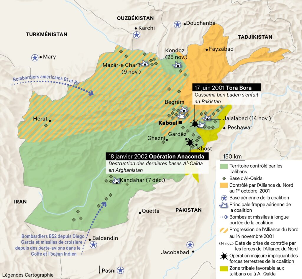 Cronologia del successo USA/alleati 2001-2002 in Afganistan - Fonte della mappa: lhistoire.fr
