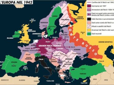 Mappa geopolitica dell'espansione del nazismo nel 1942.