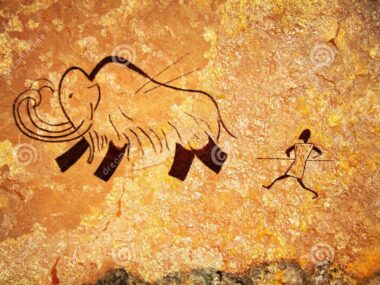 Pittura rupestre in una caverna di caccia primitiva