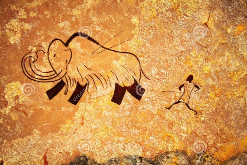Pittura rupestre in una caverna di caccia primitiva