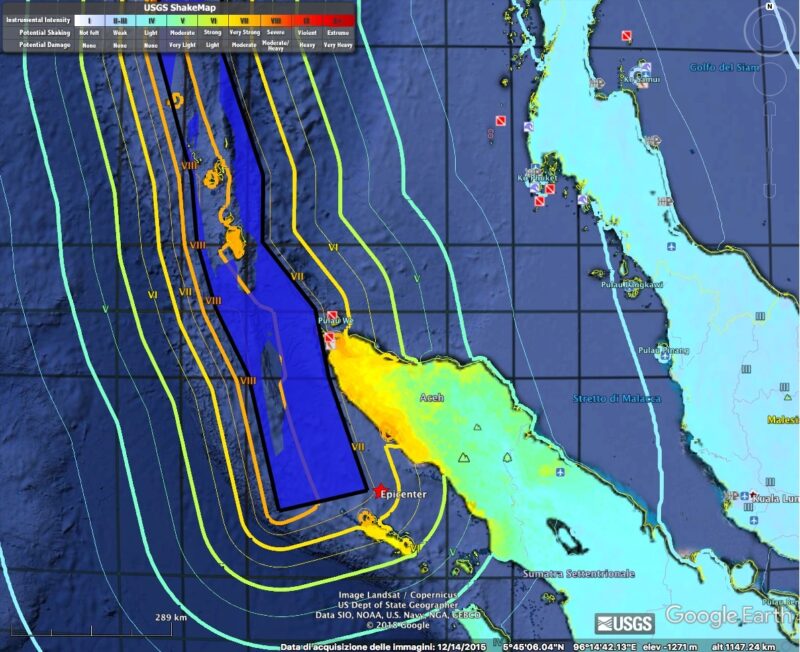 USGS ShakeMap dell'Oceano Indiano del 26 dicembre 2004