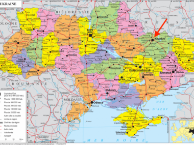 Ucraina (mappa politico-amministrativa) Notare come siano presenti nella cartina importanti vie di comunicazione tra Kharkiv e le altre regioni.